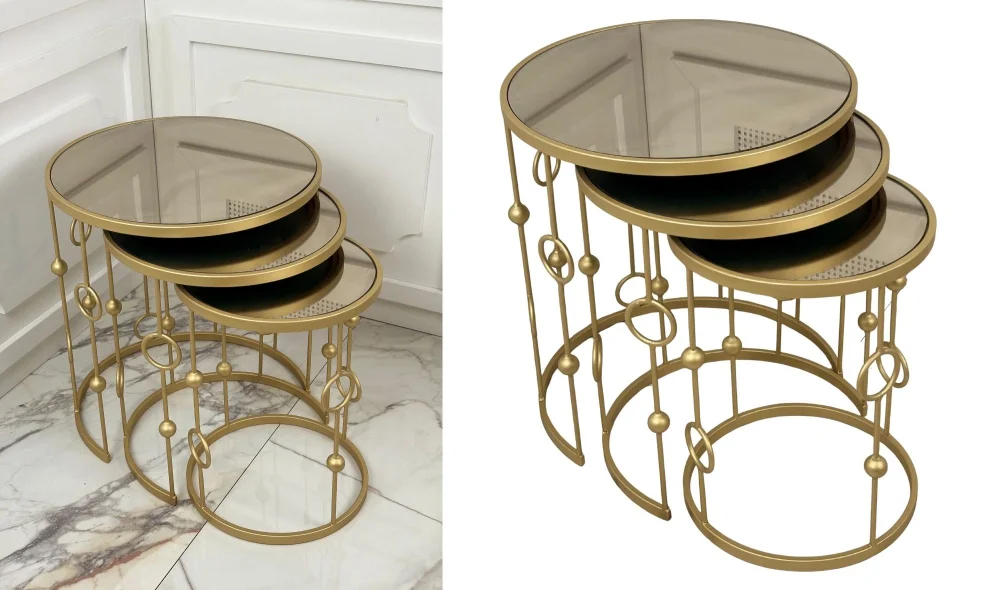 Elegant 3lü Zigon Sehpa - Aynalı