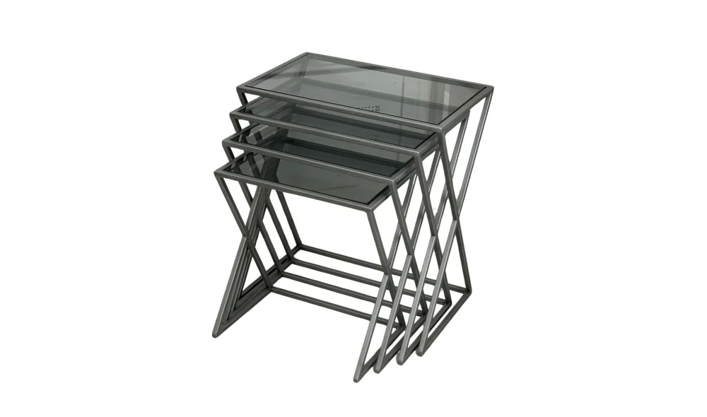 X 4lü Zigon Sehpa - Cam Tablalı