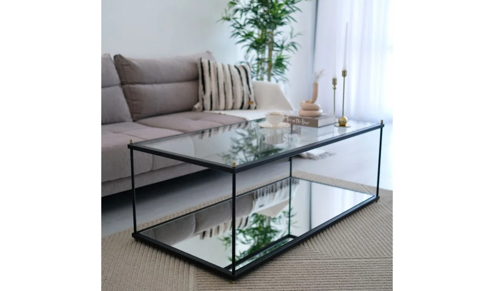 İnta Siyah Orta Sehpa - Cam Tablalı