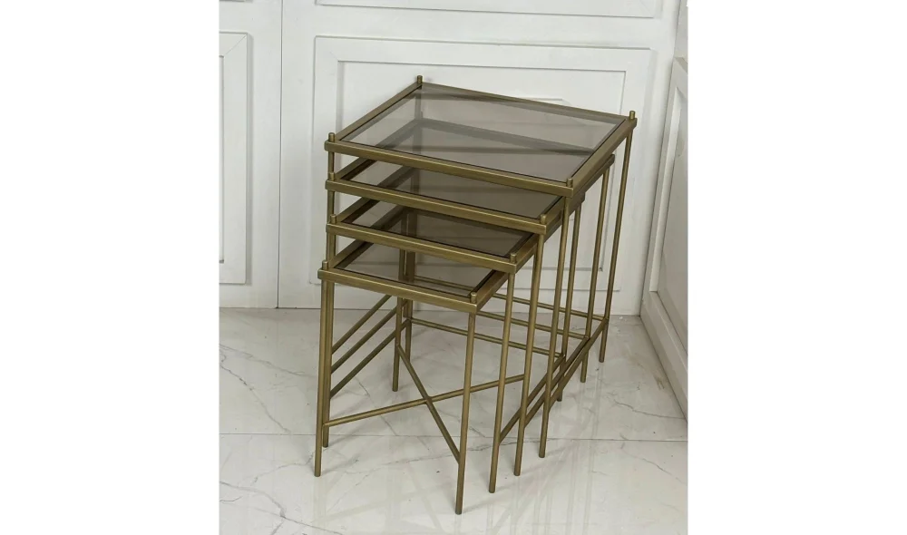 İnta 3lü Zigon Sehpa - Cam Tablalı