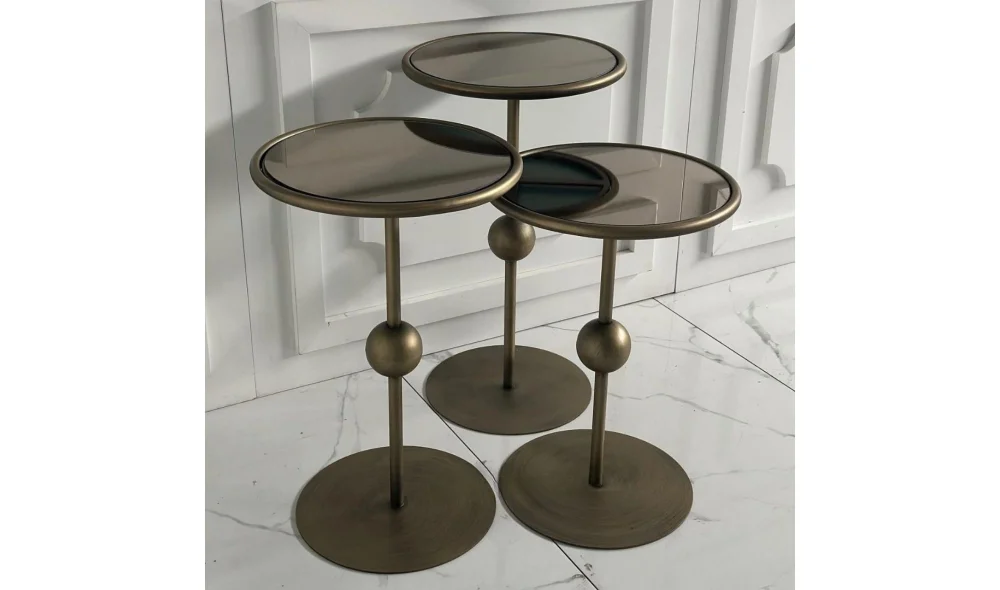 Art Eskitme Gold Zigon Sehpa - Cam Tablalı