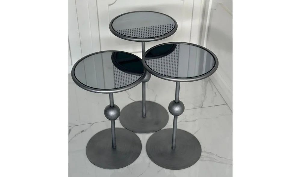 Art Eskitme Gümüş Zigon Sehpa - Cam Tablalı