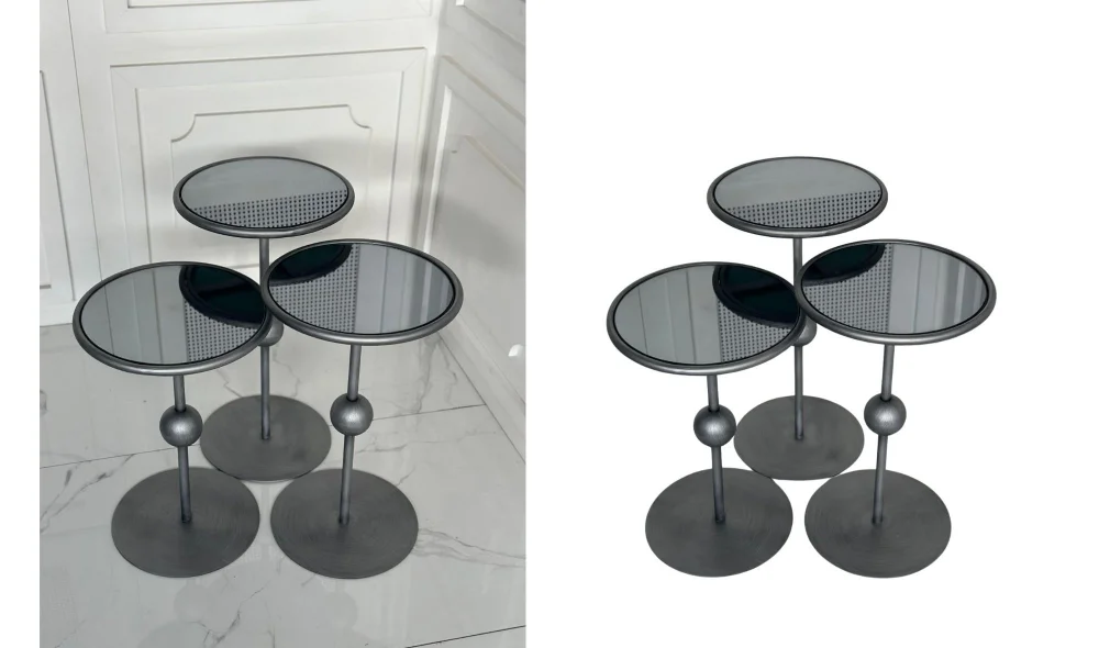 Art Eskitme Gümüş Zigon Sehpa - Cam Tablalı