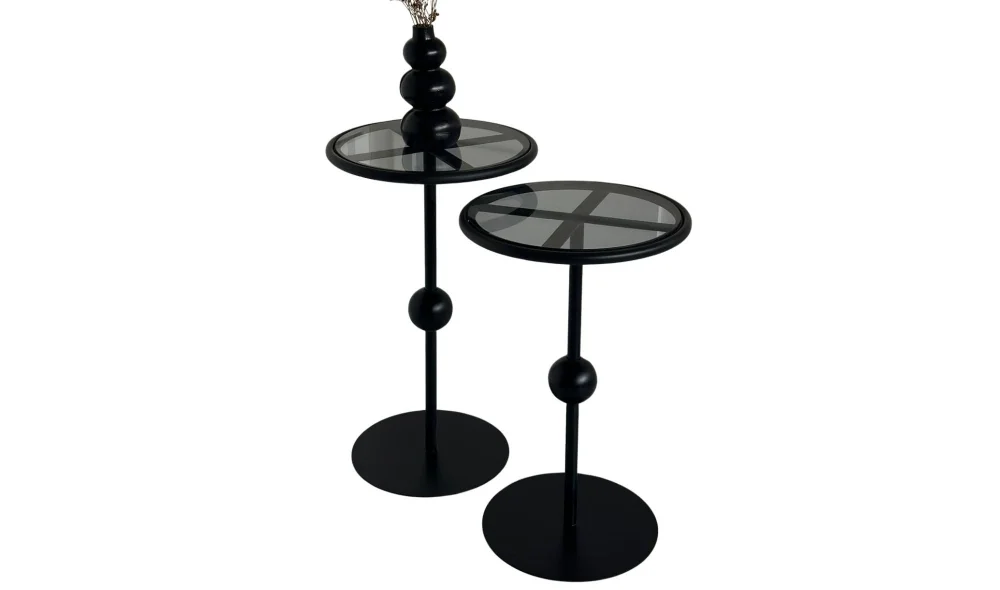 Art Siyah 2li Zigon Sehpa - Cam Tablalı