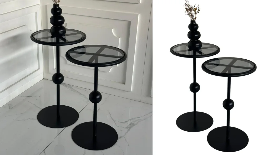 Art Siyah 2li Zigon Sehpa - Cam Tablalı