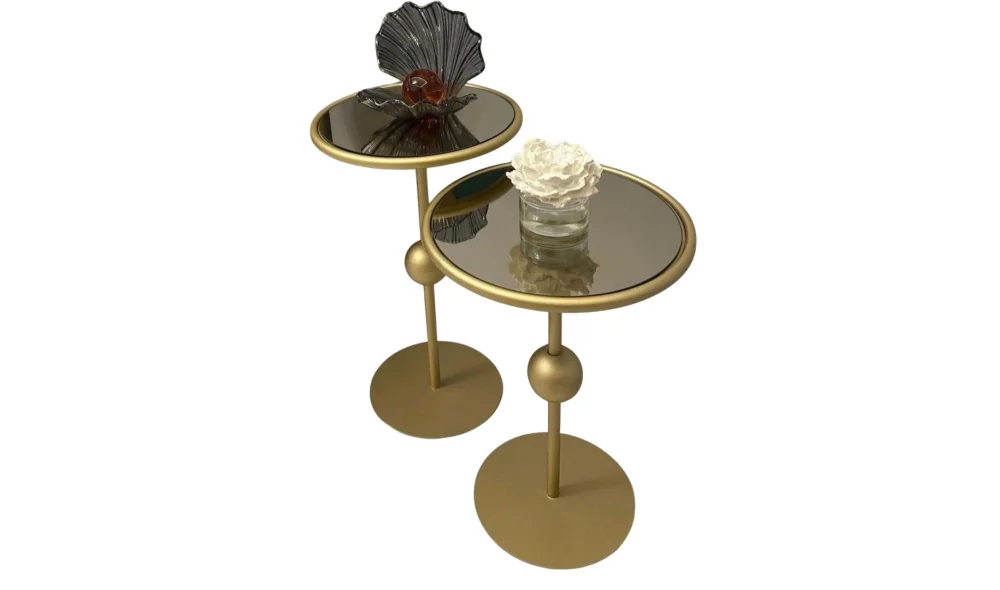 Art Gold 2li Zigon Sehpa - Cam Tablalı