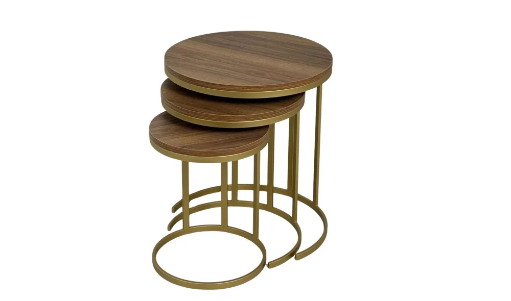 Noir 3lü Zigon Sehpa - Ahşap Tablalı