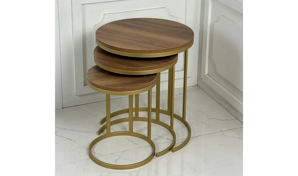 Noir 3lü Zigon Sehpa - Ahşap Tablalı