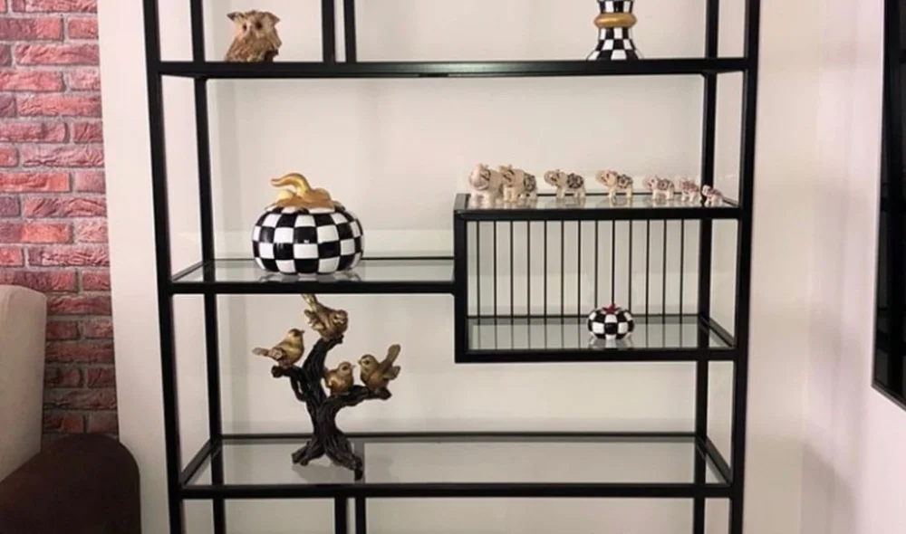 Luna Siyah Vitrin - Camlı