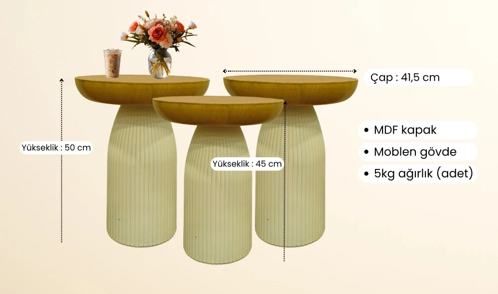 Bohem 3lü Mantar Sehpa - Ceviz & Aytaşı