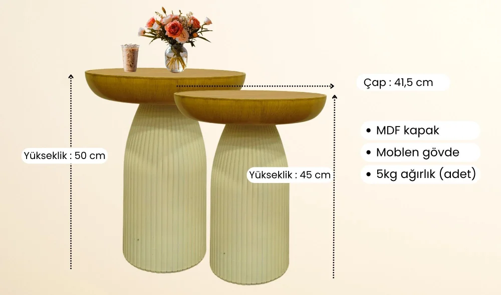 Bohem 2li Mantar Sehpa - Ceviz & Aytaşı