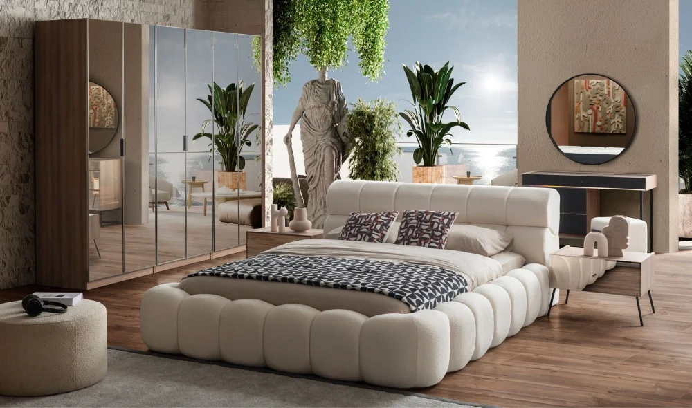 Bronz Ceviz Şifonyer ve Ayna