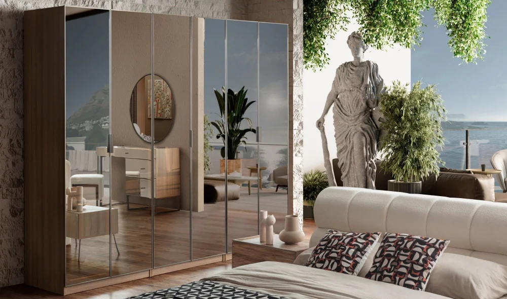 Bronz Ceviz 6 Kapaklı Gardrop