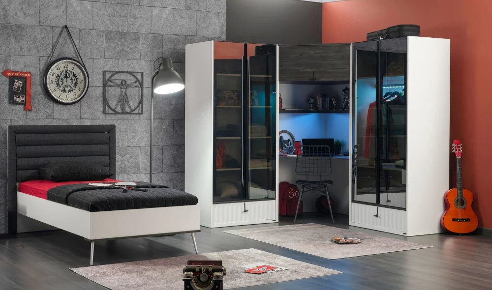 Cool Ahşap Kapaklı Köşe Dolap (Çalışma Masalı)