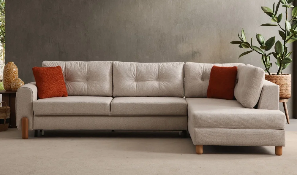 Cunda Krem Köşe Koltuk Takımı