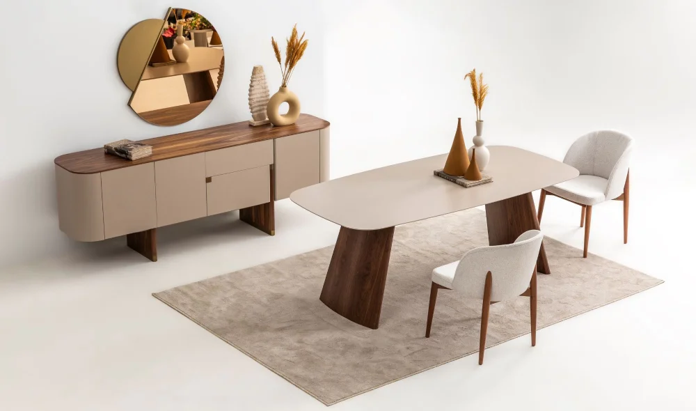 Delta Yemek Odası Takımı (Bej-Ceviz)
