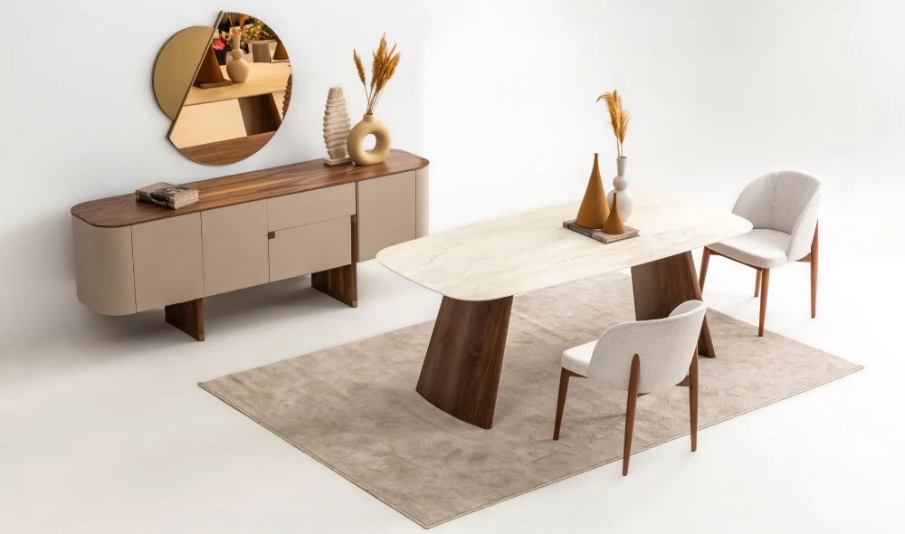 Delta Yemek Odası Takımı (Bej-Ceviz)