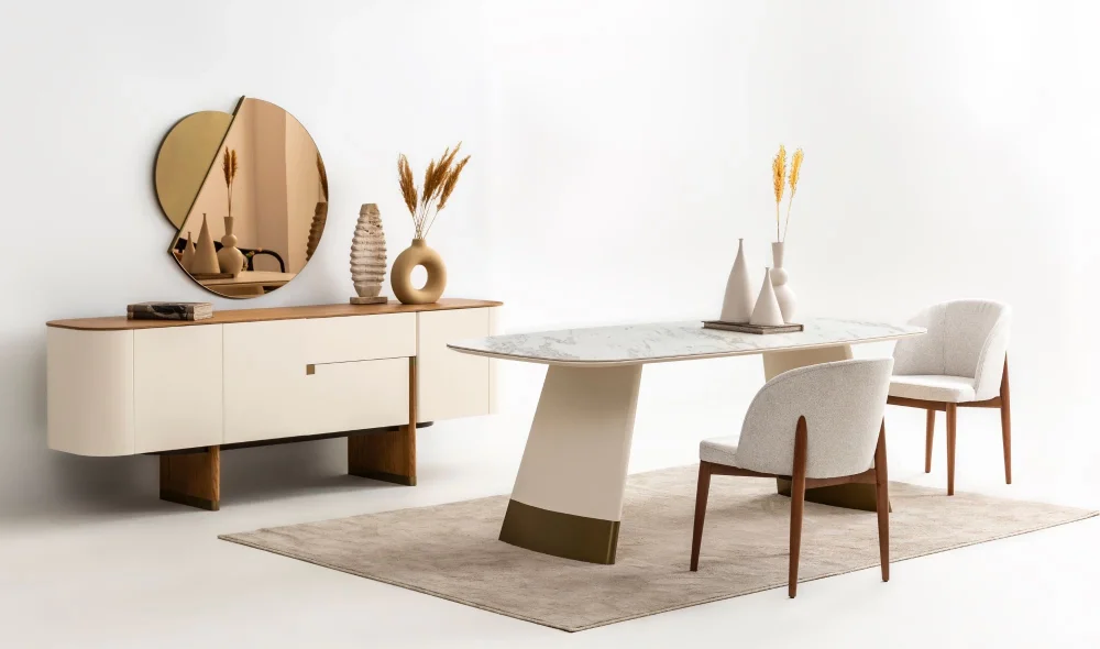 Delta Yemek Odası Takımı (Ekru-Meşe)