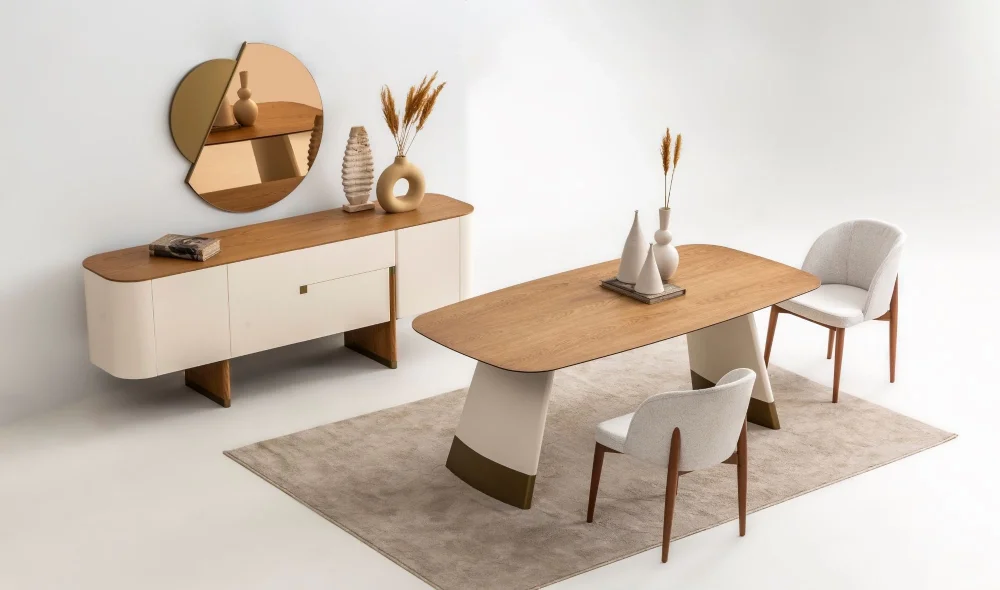 Delta Yemek Odası Takımı (Ekru-Meşe)