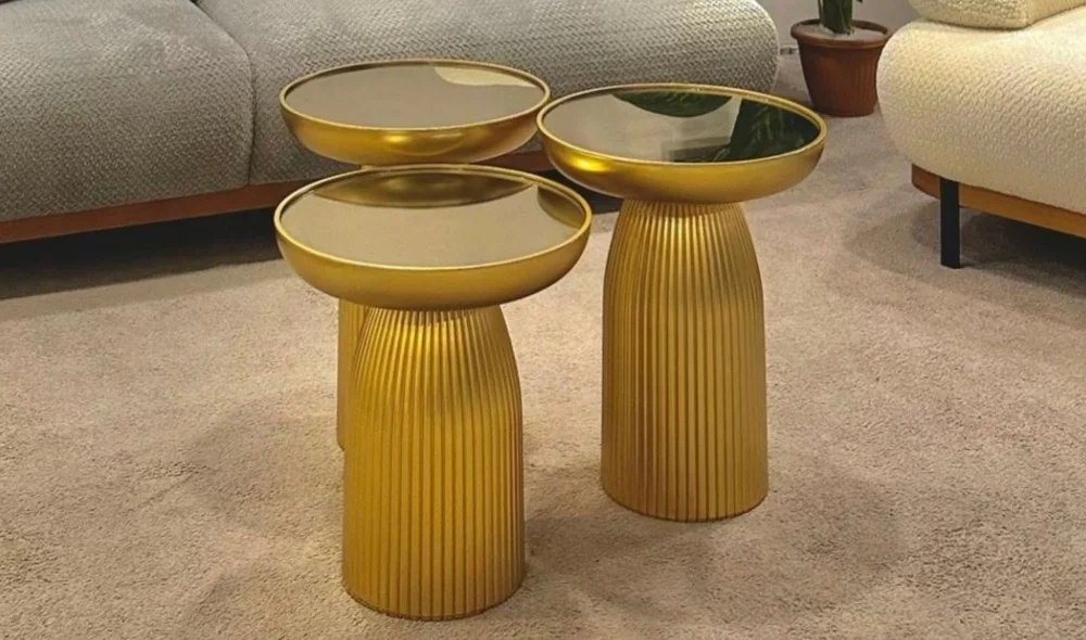 Gold Aynalı 3lü Mantar Sehpa