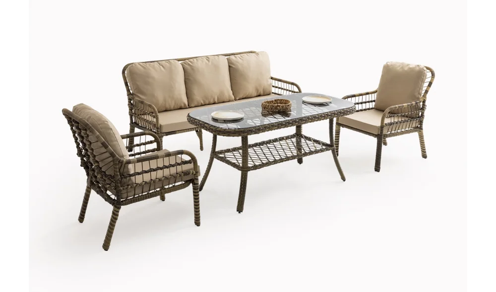 Pisa Bahçe ve Balkon Takımı (Açık Kahve - Üçlü)