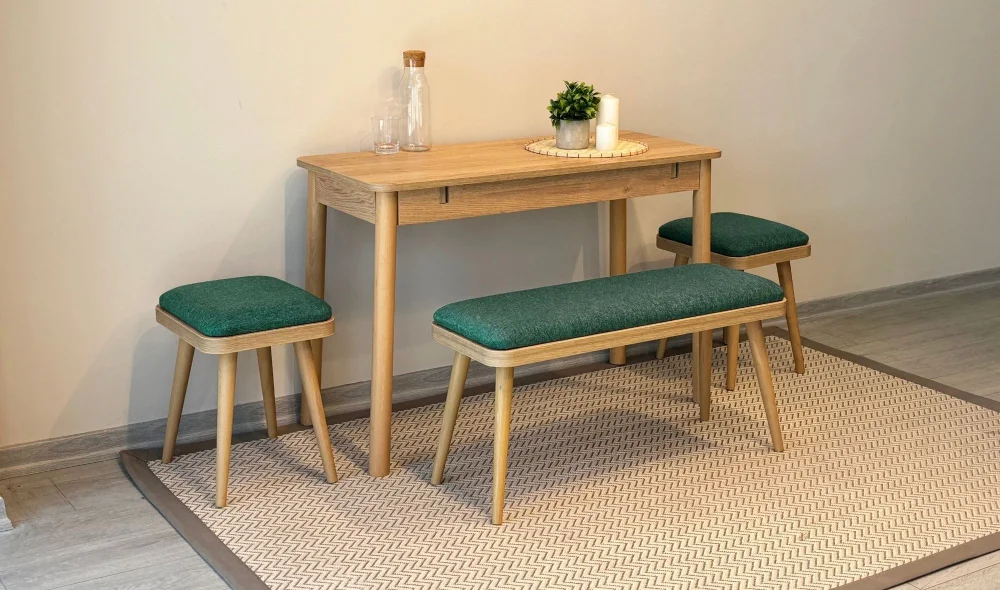 Rondo Mini Açılır Mutfak Masası Takımı - Karina Meşe Yeşil Renk