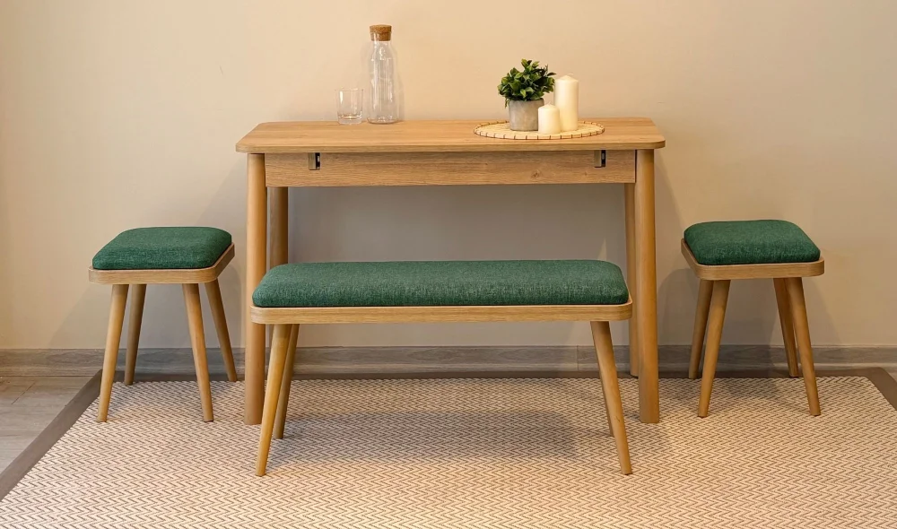 Rondo Mini Açılır Mutfak Masası Takımı - Karina Meşe Yeşil Renk