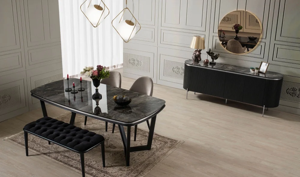 Tesla Yemek Odası Takımı (Black&Silver)