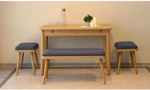 Rondo Mini Açılır Mutfak Masası Takımı - Karina Meşe Antrasit Renk