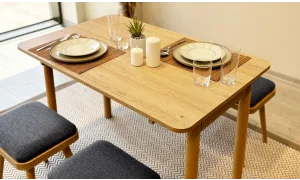 Rondo Mini Açılır Mutfak Masası Takımı - Karina Meşe Antrasit Renk