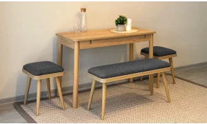 Rondo Mini Açılır Mutfak Masası Takımı - Karina Meşe Antrasit Renk