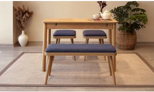 Rondo Mini Açılır Mutfak Masası Takımı - Karina Meşe Lacivert Renk