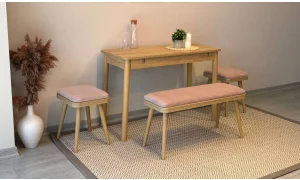 Rondo Mini Açılır Mutfak Masası Takımı - Karina Meşe Taş Renk