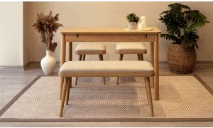 Rondo Mini Açılır Mutfak Masası Takımı - Karina Meşe Krem Renk