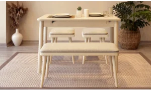 Rondo Mini Açılır Mutfak Masası Takımı - Sedef Krem Krem Renk