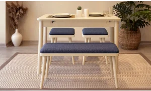 Rondo Mini Açılır Mutfak Masası Takımı - Sedef Krem Lacivert Renk