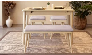 Rondo Mini Açılır Mutfak Masası Takımı - Sedef Krem Gri Renk