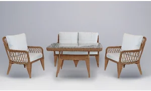 Side Rattan Camel İkili Bahçe ve Balkon Takımı