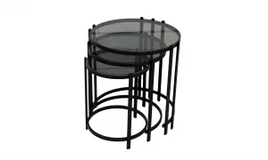 Oliva 3lü Siyah Zigon Sehpa - Cam Tablalı