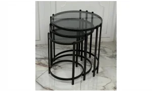 Oliva 3lü Siyah Zigon Sehpa - Cam Tablalı