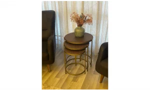 Oliva 3lü Zigon Sehpa - Ahşap Tablalı