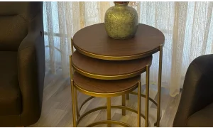 Oliva 3lü Zigon Sehpa - Ahşap Tablalı