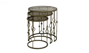 Elegant 3lü Zigon Sehpa - Renkli Camlı