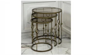 Elegant 3lü Zigon Sehpa - Renkli Camlı