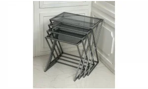 X 4lü Zigon Sehpa - Cam Tablalı