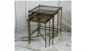 İnta 3lü Zigon Sehpa - Cam Tablalı