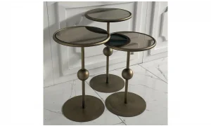 Art Eskitme Gold Zigon Sehpa - Cam Tablalı