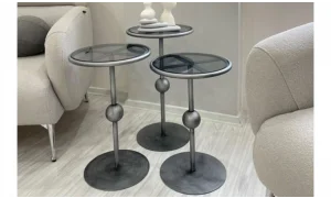 Art Eskitme Gümüş Zigon Sehpa - Cam Tablalı