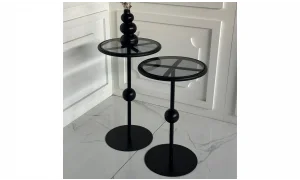 Art Siyah 2li Zigon Sehpa - Cam Tablalı
