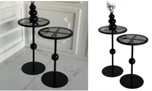 Art Siyah 2li Zigon Sehpa - Cam Tablalı